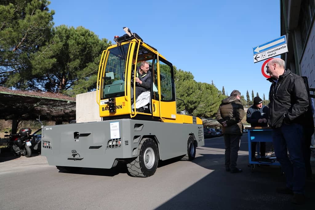 A sideloader being driven 